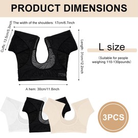 Pack of 3 Sweat Shirts Women's Breathable Sweat Protection Underarm Vest Sweat Pads Cotton Absorbent Sweat Pads, Underarm Pads Women, Panty Liners Women's Washable, Anti Sweat Shirt Women, for Yoga