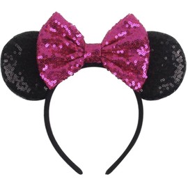 CLGIFT Red Sparkle, Silver Gold Blue Custom Mouse Ears, Classic Red Sequin Mickey Ears (Hot Pink)