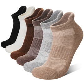 Eyean Merino Wool Ankle Running Socks Men Women Hiking Thick Half Cushioned Support No Show Socks 6 Pairs (Black/Grey, Medium)