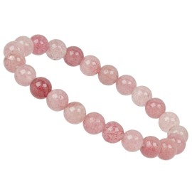 Eledoro Genuine Gemstone Beads, Chakra Bracelet, PowerBead, Stretch Bead Bracelet, 8 mm, 17 centimeters, Gemstone, Strawberry Quartz