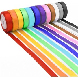 Satin Ribbon 12 Colours 22 m x 10 mm, Ribbon Gift Ribbon Ribbons for Crafts, Polyester Silk Ribbon Decorative Ribbon Fabric Ribbon Set for Wedding Decoration, Gift Packaging, Crafts