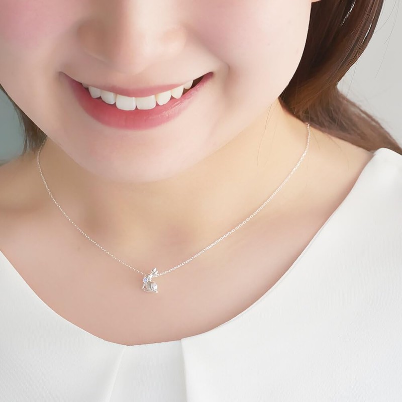 Mirai-Tenshi Women's Brand Necklace, Rabbit, Silver Pendant, Birthstone