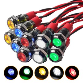 10 Pieces 6 mm Indicator Light 12 V Set Waterproof Signal Light IP67 Car Signal Lamp with Metal Housing Indicator Light for Motorcycle/Truck/Boat (2 Each Red/Green/Yellow/White/Blue)