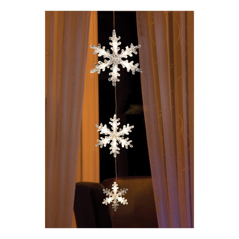 Konstsmide 6116-103 LED Light Curtain, 3 Acrylic Snowflakes, 15 Warm