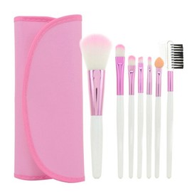 Accessotech 7 Pcs Professional Cosmetic Make Up Eyeshadow Brush Set with Leather Case Bag (Pink)