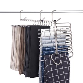 NuSaile 9 Tier Magic Hangers for Jeans - Space Saving Pants Hangers - Multiple Hangers in One for Leggings, Pants, & Scarves - Non-Slip Stainless Steel Trouser Hangers for Closet Organization – 2 pc