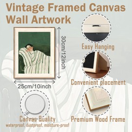 ASTRDECOR Minimalist Framed Wall Art - Cozy Woman Sleeping on Couch, Emerald Green & White Striped Blanket, Modern Aesthetic Bedroom or Living Room Décor, Eclectic Canvas Art Prints for Apartment