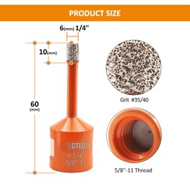 Dry Diamond Core Drill Bits - BGTEC 1/4" 6mm Diamond Hole Saw with 5/8-11 Thread for Porcelain Tile,Ceramic Granite Marble Stone Masonry Brick, 2pcs