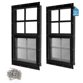 ktondic 2 Pack Shed Window 12"X18" Black Flush Mount Household Windows with Tempered Glass and Fiberglass Screen for Shed Chicken Coop Playhouse and Garage