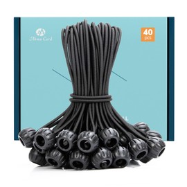 Abma Cord Bungee Cord with Balls 20cm 40Pcs Heavy Duty Bungee Balls Tarp Elastic Cord for Tarpaulin, Tents, Canopy, Banners, Camping Tarps and Household Items - Black