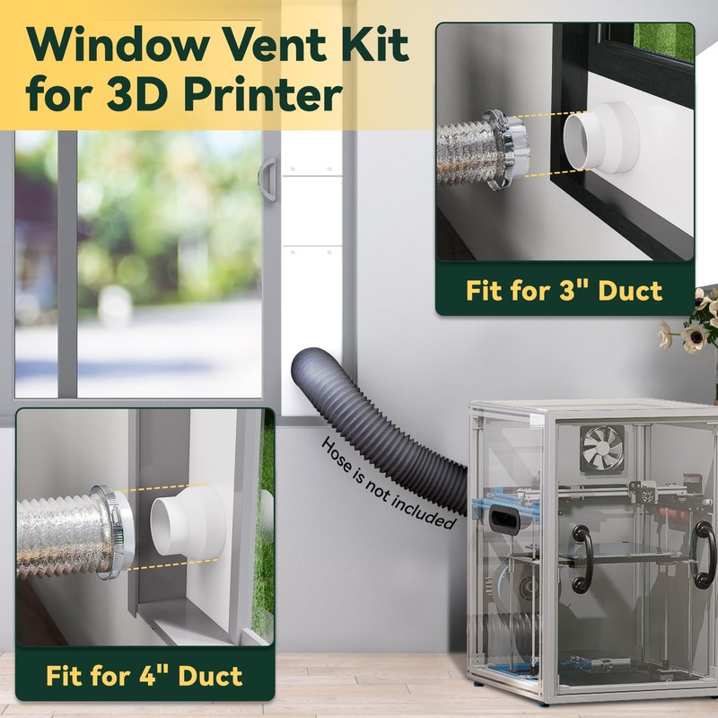Flehomo Window Vent Kit for 3" and 4" Diameter Hose,