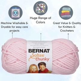 Bernat Softee Chunky Baby Pink 161128-28418 (3-Skeins - Same Dye Lot) Weight S Bulky #6 Acrylic Yarn for Crocheting and Knitting with Project Bag