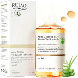 Ácido Glicólico 7% Solución 240ML, Ácido Glicólico 7% Tonifica, Exfolia, Reduce las Marcas del Acné y los Granitos, Rejuvenece la Piel, Un Tónico Facial que lumina tu Cutis.