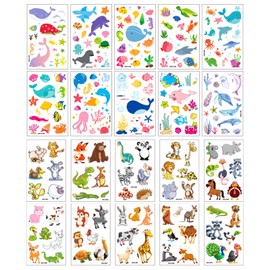 20 Sheets Tattoos for Kids, Cute Sea Animal & Zoo Animal Temporary Tattoos for Kids Boys and Girls Multi-Colored Cartoon Tattoos for Kids Birthday Party Favors (Assorted Styles)