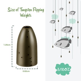 16 Pcs Tungsten Fishing Weights for Bass Fishing Pitching and Flipping Sinker Size Sizes 1/8 1/4 3/16OZ Bullet Sinker, Bass Fishing Gear (3/16 oz)