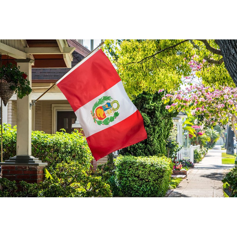 DANF Peru Flag 3x5 Ft Thick Polyester, Fade Resistant, Brass