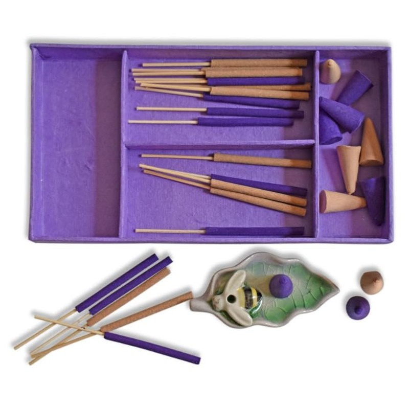 Lavender Incense Gift Set with Bee-Shaped Ceramic Holder | 10