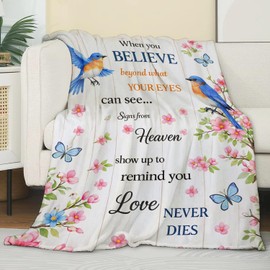 Zeleda Floral Bluebird Flannel Blanket, Soft Cozy Throw with Animal and Butterfly Flower, Rustic Home Bedroom Decor and Gifts for Women Kids Girls, Lightweight Blankets for All Seasons, 50x60 Inch