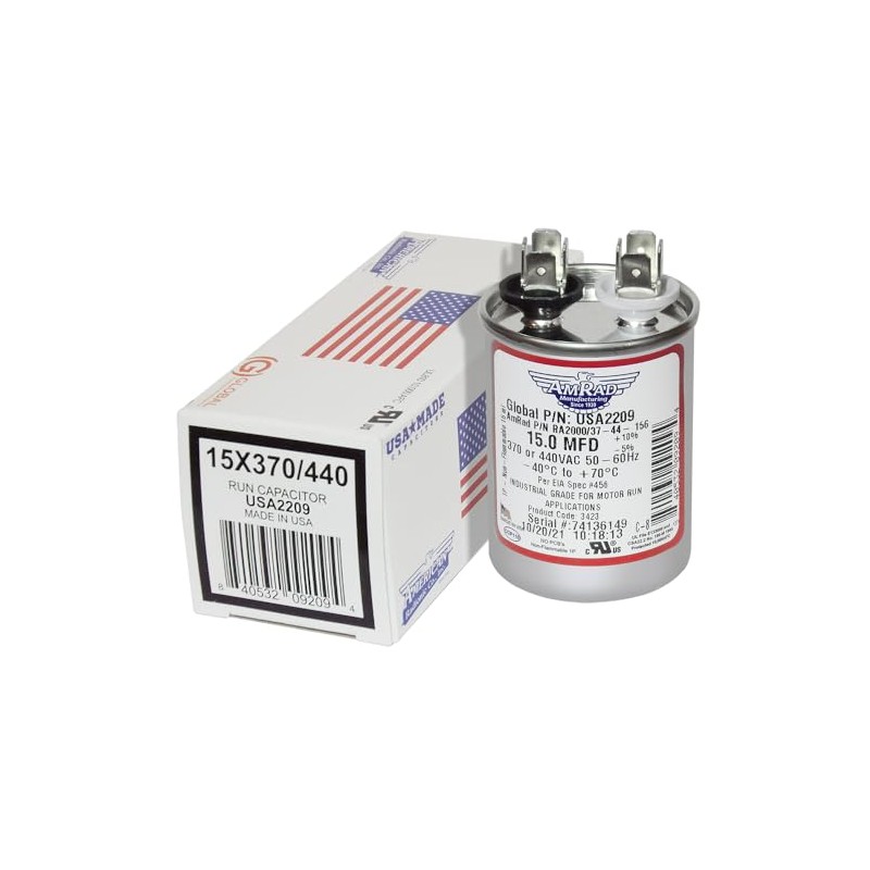 AMRAD ENGINEERING USA2209 Round Motor Run Capacitor, 15 MFD, 370/440
