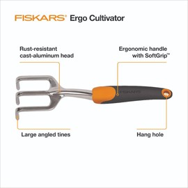 Fiskars Fiskars Ergo Cultivator for Digging, Aerating Soil, and Weeding, Heavy Duty Garden Tool with Hanging Hole