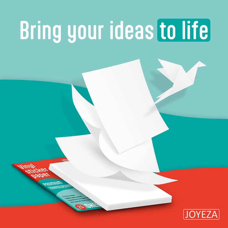 JOYEZA Premium Printable Vinyl Clear Sticker Paper for Inkjet Printer