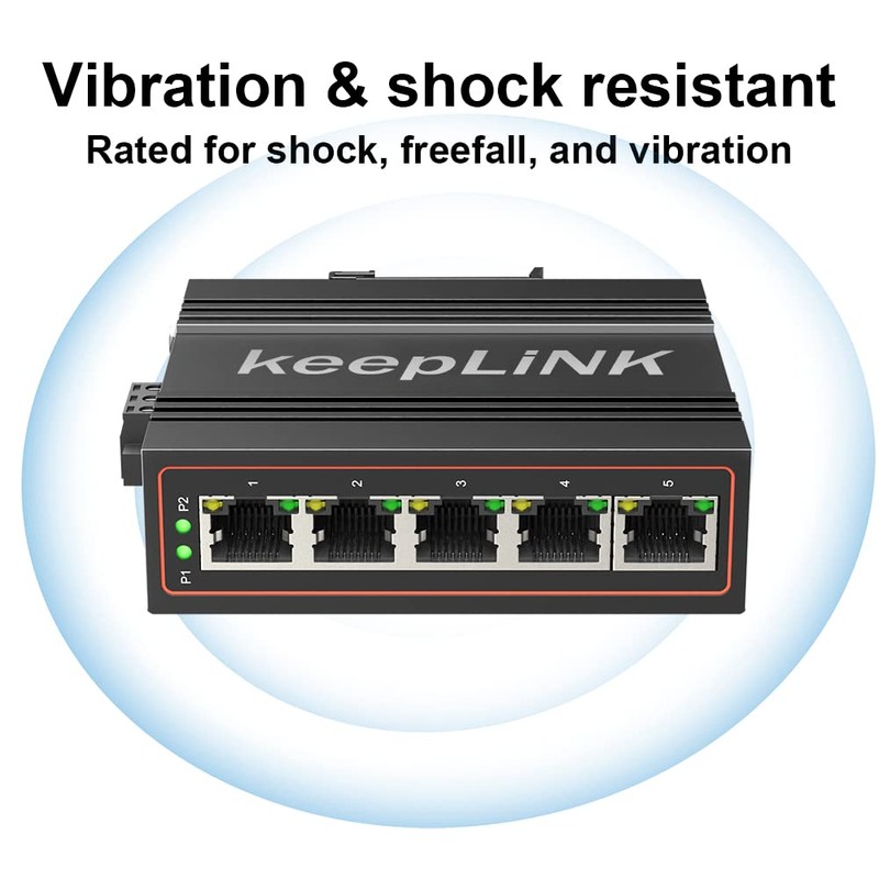keepLiNK 5-Port Industrial Ethernet Switch, Unmanaged 10/100Mbps DIN-Rail Network Switch,