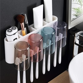 Rifuli # Zahnbürstenhalter Wandmontierter Kinderzahnbürsten-Zahnpastahalter mit Bechern für Badezimmer Elektrischer Zahnbürsten-Organizer Badezimmer-Arbeitsplatte Platzsparend (B, One Size)