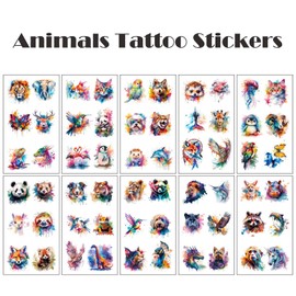 Qpout 10 Sheets Animals Temporary Tattoos for Kids,Cute Animals Stickers for Birthday Parties, Carnival Favors, Classroom Rewards for Boys and Girls