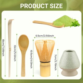 4 Piece Matcha Kit, Matcha Whisk, Macha Tea Set with Matcha Spoon, Whisk Holder, Bamboo Matcha Whisk, Matcha Accessories Traditional Japanese Tea Ceremony Best Gift for Matcha Lovers, Mesh Green
