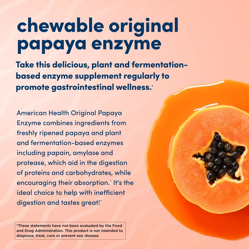 American Health Enzymes Chewable Original Papaya Enzyme 600 Tablets -