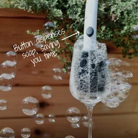 The WINE Brush – Esponja de limpieza para copas patentada en un paso con dispensador de jabón y cabezal de esponja reemplazable, diseñada para limpiar el borde y el cuenco de la copa
