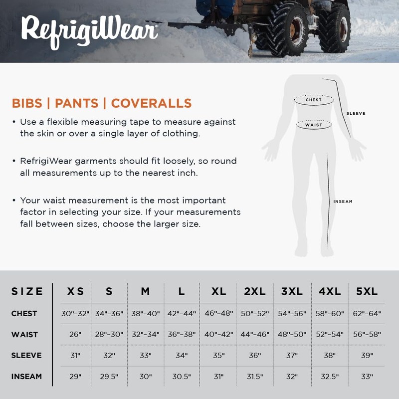 RefrigiWear Cooler Wear Insulated Bib Overalls, 10°F Comfort Rating, (Navy