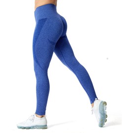 Aoxjox Workout Seamless Leggings for Women Smile Contour High Waisted Gym Yoga Pants Tights 26” (Electric Blue Marl, Large)