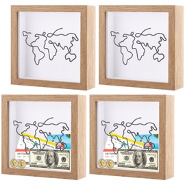APACALI 4 Pack Travel Memory Box 15 x 15cm, 6 x 6inch Adventure Archive Boxes, Deep Box Frame with World Map Design, Wood Shadow box Frame for Photos Flowers Tickets Memories, 3cm Inner Depth