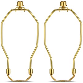 Lamp Shade Holder, 2 Set 7 Inch [Heavy Duty] Lamp Harp Holder with 3/8 Standard Saddle + Lamp Finial Caps for Table and Floor Lamps (Polished Brass)