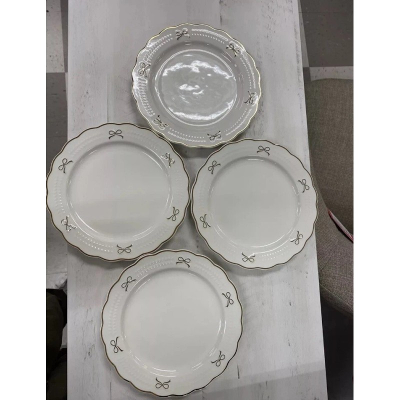 White Yedi GOLD BOW Side Plates Set of 4 Ceramic