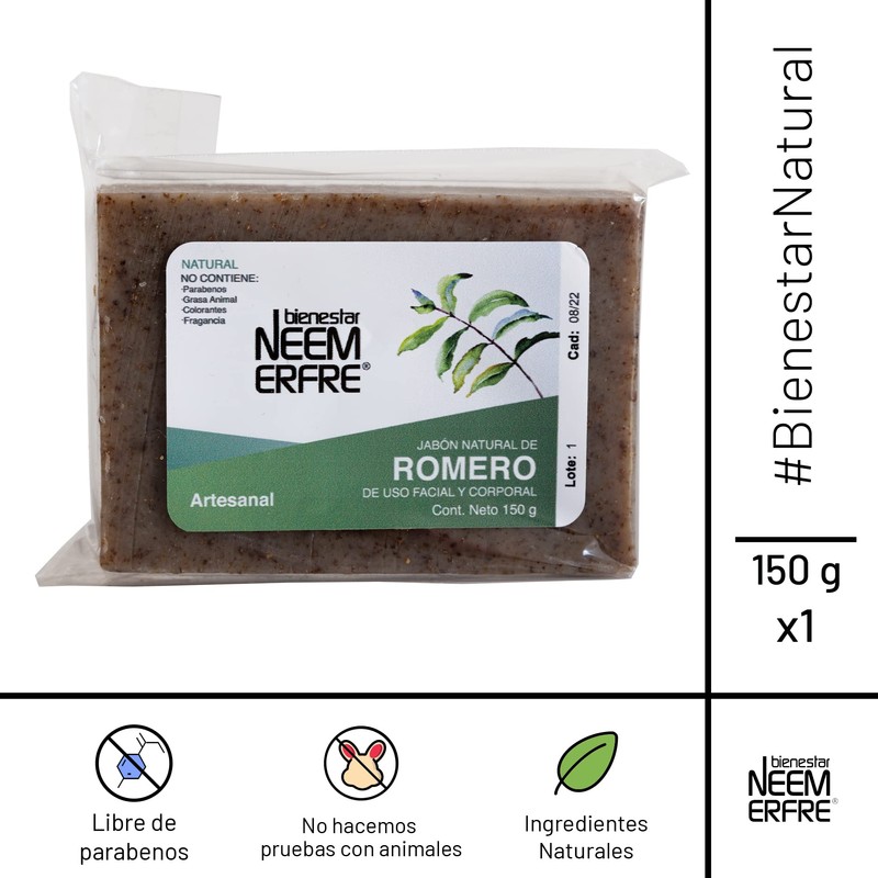 bienestar NEEM ERFRE Jabón Natural Artesanal Romero con Aceite Neem
