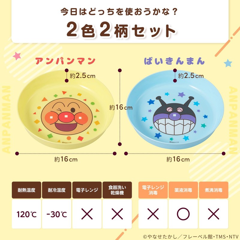LEC Anpanman Snack Plate, Set of 2 (Diameter 6.3 inches