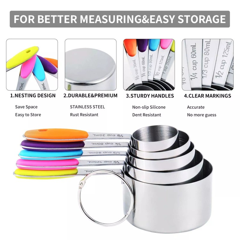 TILUCK measuring cups and magnetic measuring spoons set, stainless steel
