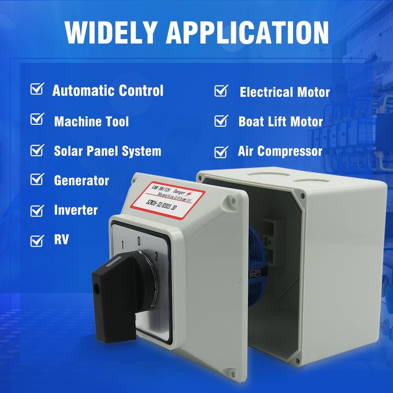 KEYMOO 32A Rotary Changeover Switch With Exterior Box, 3 Position
