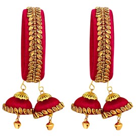 Aheli Red Indian Traditional Designer Kada Bangle Bracelet with 2 Hangings Wedding Engagement Jewelry Gift for Women Bangle Size 2.6"