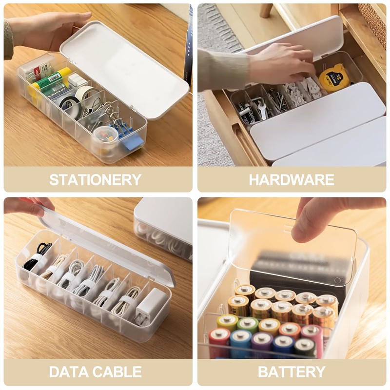 FRETONBA Cable Storage Box, Transparent Cable Organiser Box with 7