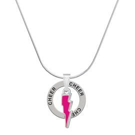 Delight Jewelry Silvertone Hot Pink Lightning Bolt - Cheer Ring Charm Necklace, 18"