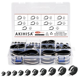 AKIHISA 126pcs Cable Clamps Assortment Kit, 10 Sizes 1/4" 5/16" 3/8" 1/2" 5/8" 3/4" 1" 1-1/4" 1-1/2" 1-3/4" 304 Stainless Steel Rubber Coated Cushioned Insulated Cable Clamp for Pipes and Hoses