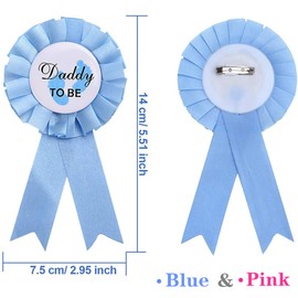 Yuarmi 2 Pcs Baby Shower Decorations Set,Daddy to be & Mommy to be Tinplate Badge Pins,Baby Shower Flower Pins for Baby Shower Decorations Gender Reveals Party Gifts (Light Blue&Pink)