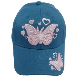 Kid's Youth Pink Butterfly Hat - Baseball Cap (Aqua)