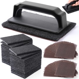 Reallnaive 62 Pcs Griddle Cleaning Kit Screen Holder Grill Screens Cleaning Pads Heavy Duty Abrasive Mesh Pads for Flat Tops, Cast Iron, Stainless Steel Griddle Cleaner Accessories Bundle (Black)