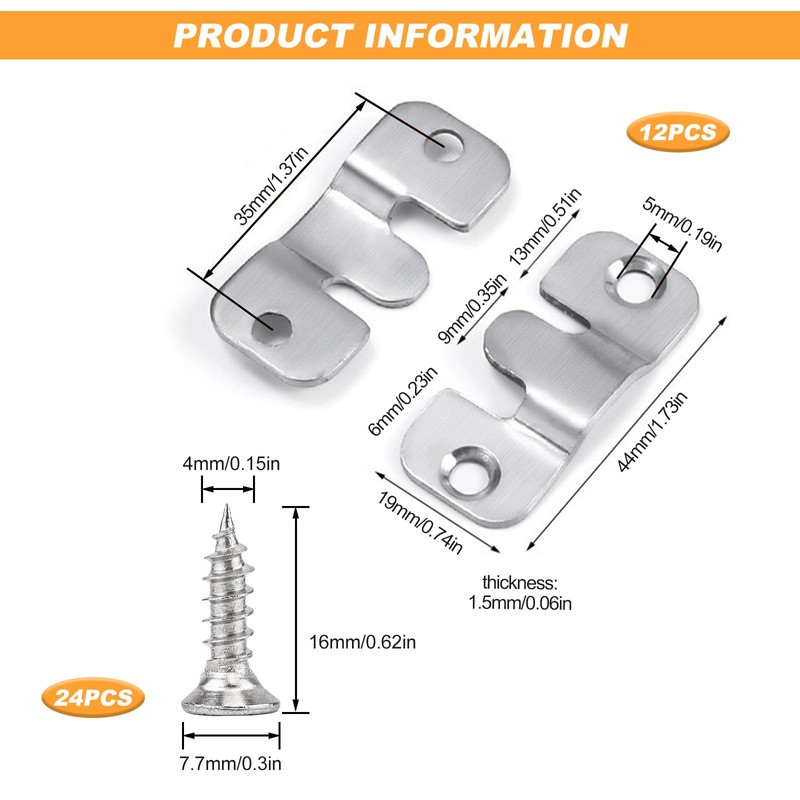 Picture Frame Hanger Bracket 12 Pieces Furniture Connectors Interlocking Flush-Mounted