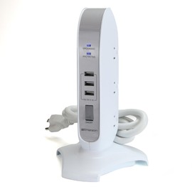 Emerson EAP-1001 5-Outlet Power Strip Tower with 3 USB Charging Ports, Surge Protection, and Overload Protection – Ideal for Home, Office, and Devices Like Laptops, Phones, and Tablets