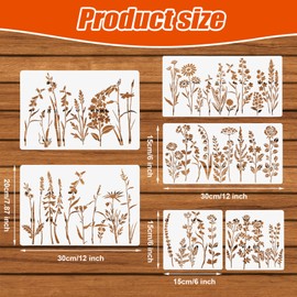 6pcs Flower Stencils, Large Wildflower Stencils Reusable Craft Floral Template for Painting on Wood Fence Walls, DIY Plant Patterns for Fabric, Canvas, Floor Decor